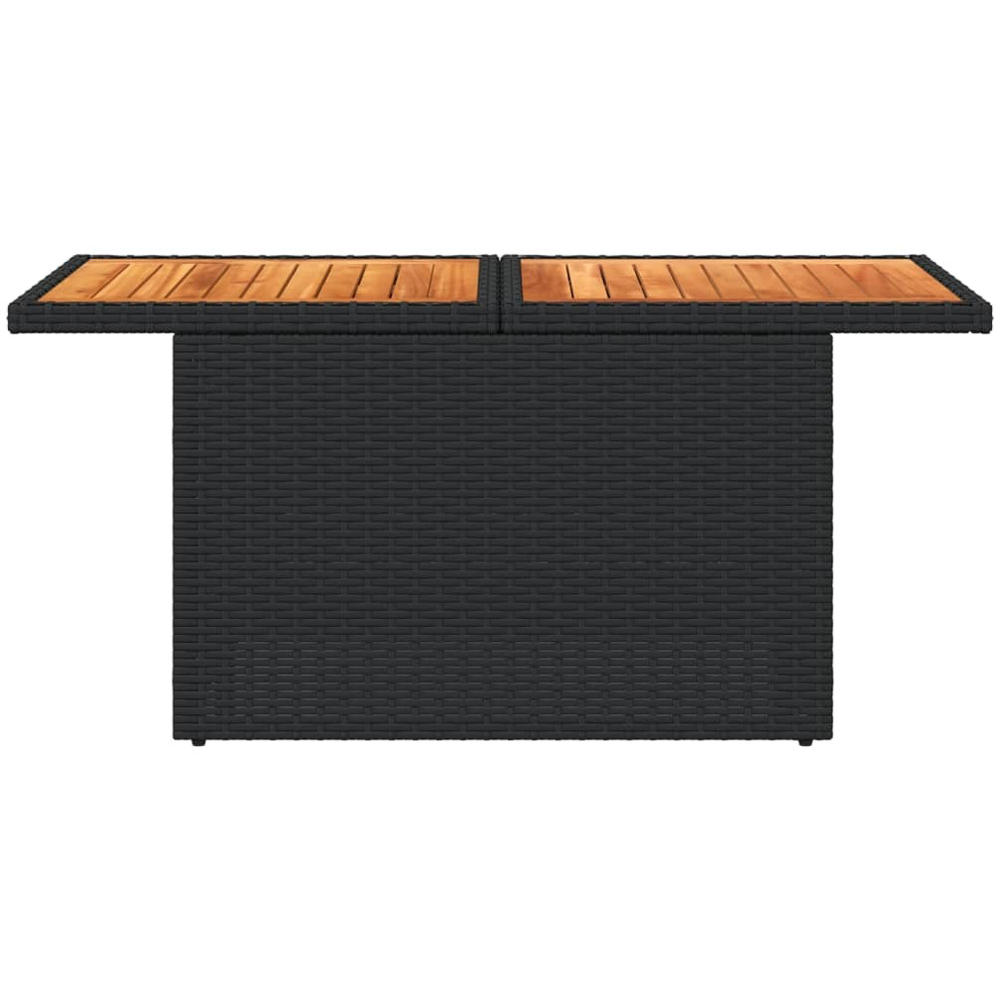 Walplus 2 Seater Black Poly Rattan Liftable Acacia Wood Top Convertible Garden Dining Table Image 4