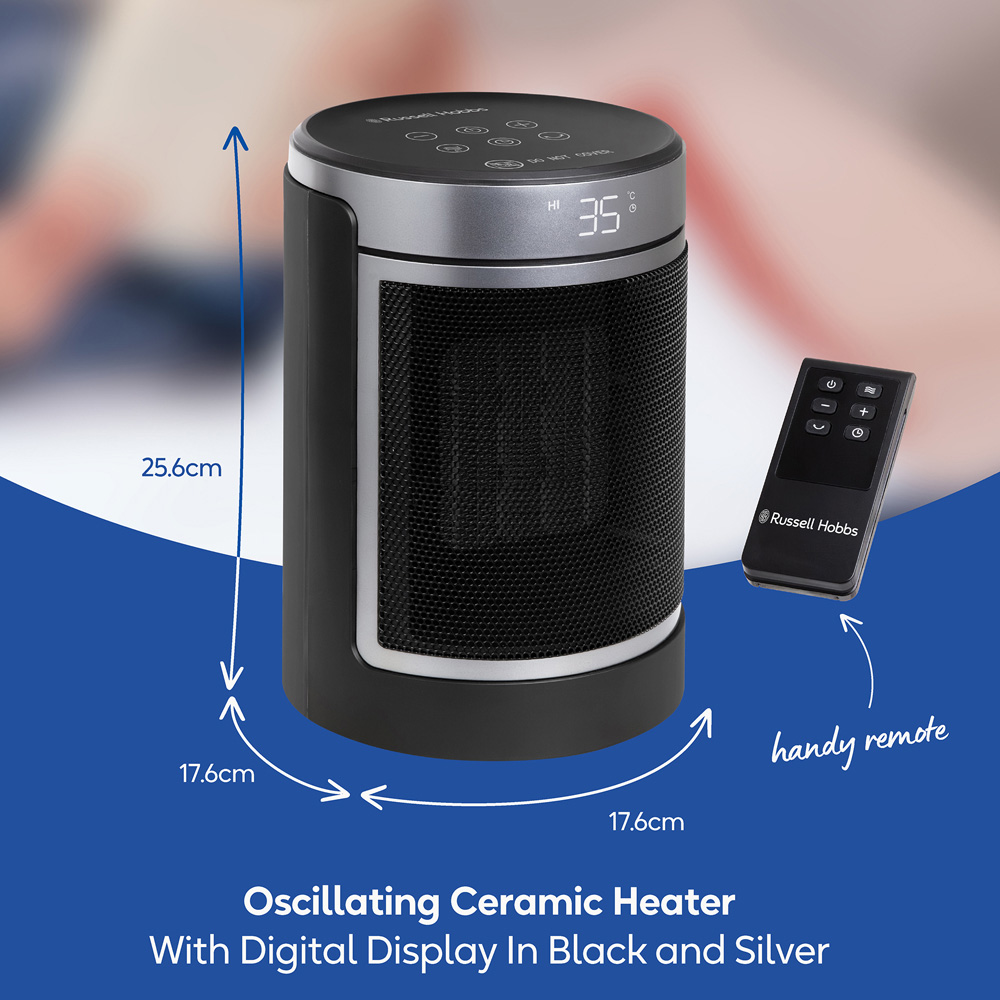 Russell Hobbs RHCH2002S Black and Silver Oscillating Ceramic Heater 1500W Image 9
