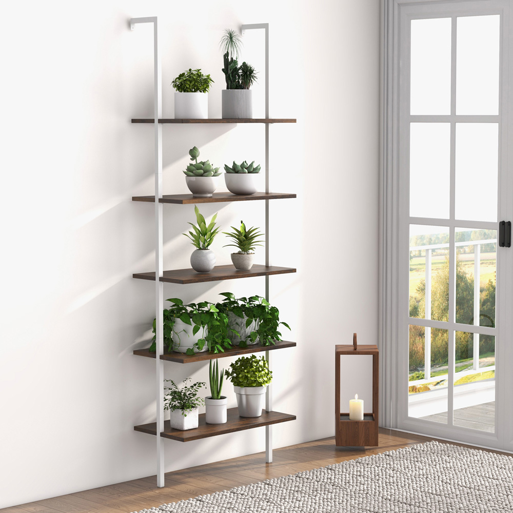 Costway 5 Shelf Steel Frame Natural Ladder Shelf Unit Image 3