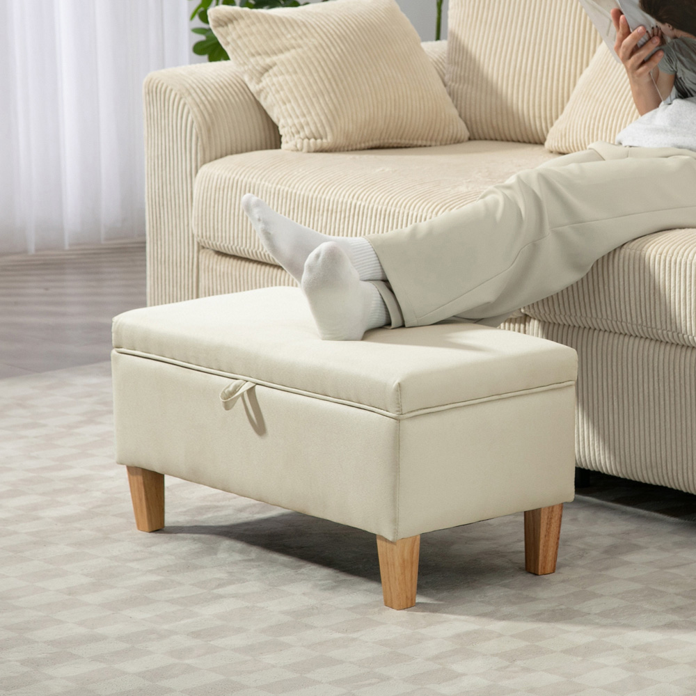 HOMCOM Beige Linen Fabric Ottoman Storage Box Image 4