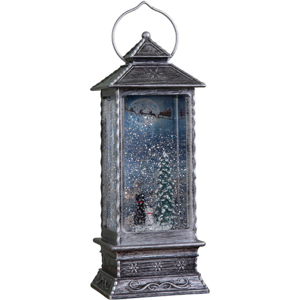 Samuel Alexander White LED Antique Silver Christmas Water Spinner Lantern with Dogs and Sleigh 27cm Image 1