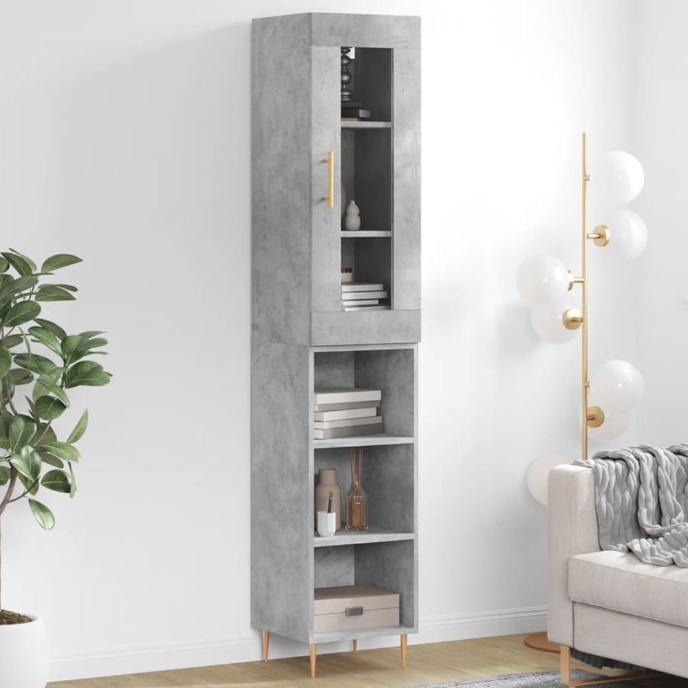 vidaXL Single Glass Door 3 Shelf Concrete Grey Highboard Image 1