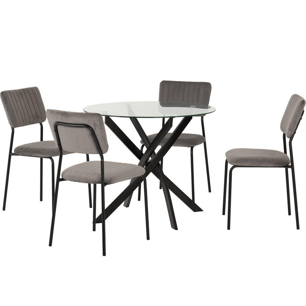 Seconique Sheldon Velvet Fabric 4 Seater Round Dining Set Black and Grey Image 3