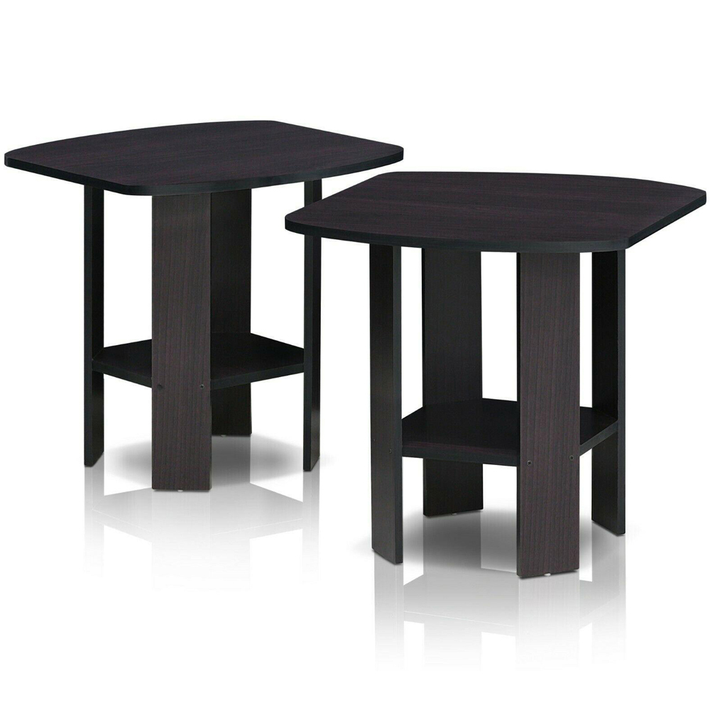Walplus Dark Walnut Simple Design End Table Set of 2 Image 2