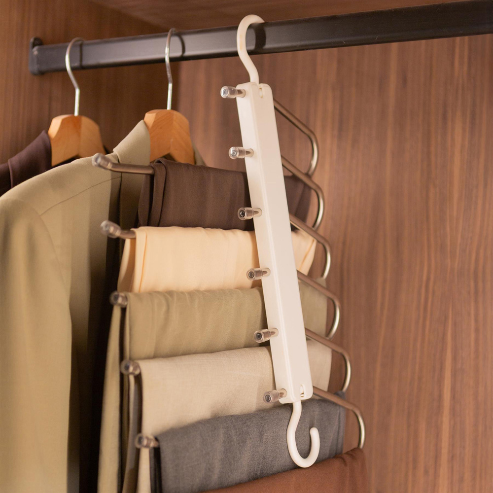 Harbour Housewares 6-in-1 White Space-Saving Trouser Hanger 4 Pack Image 3