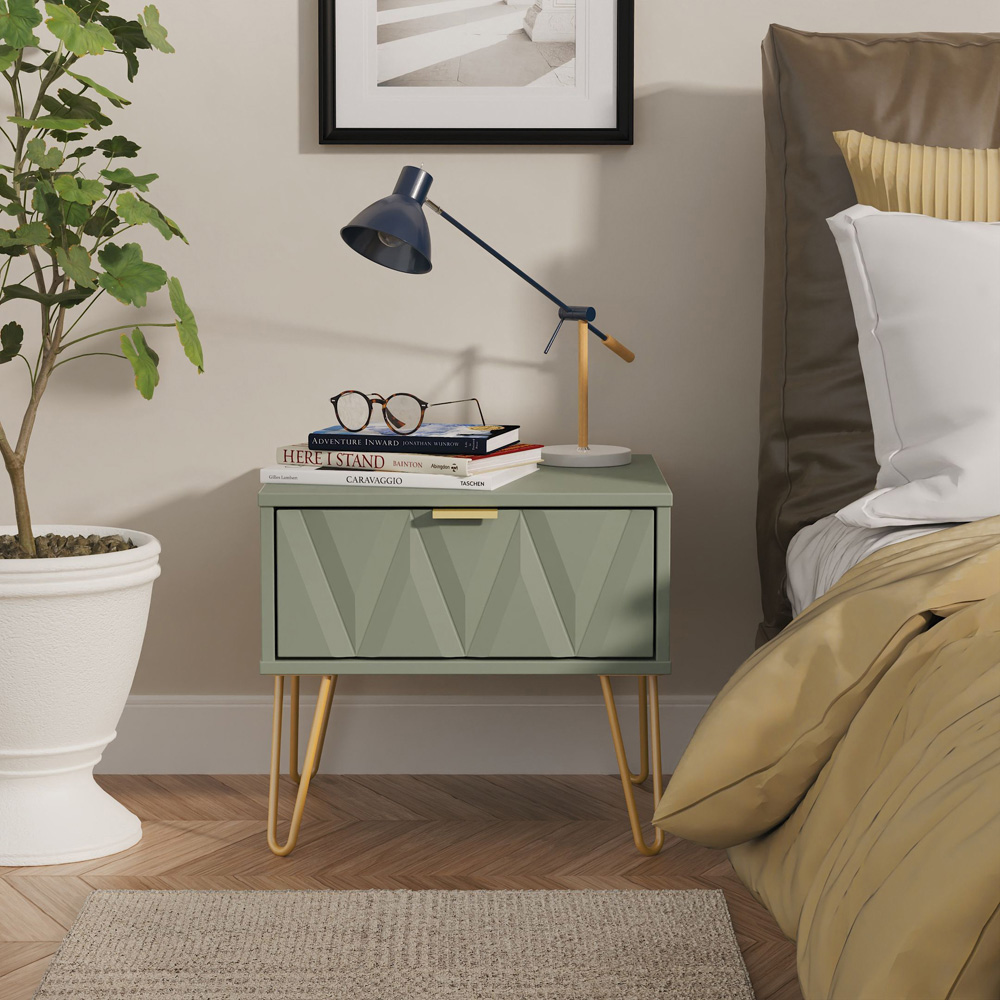 Crowndale Diamond Single Drawer Reed Green Side Table Ready Assembled Image 7
