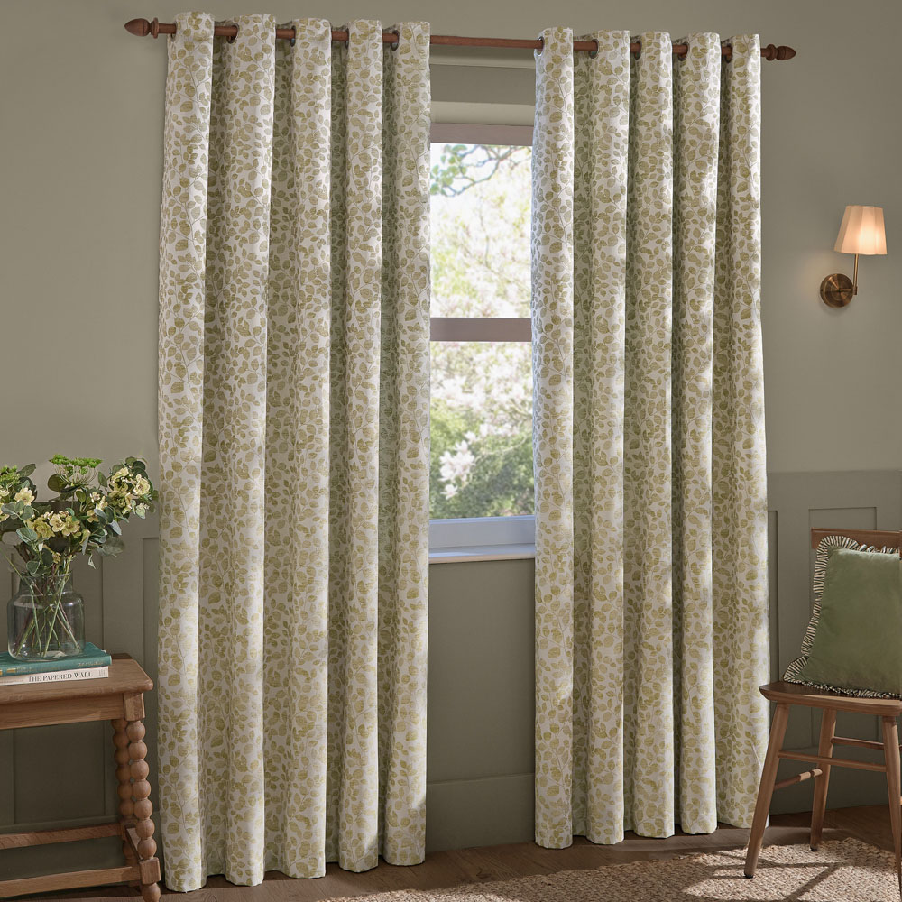 Wylder Grace Leaf Sage Jacquard Fully Lined Eyelet Curtains 117 x 137cm Image 1