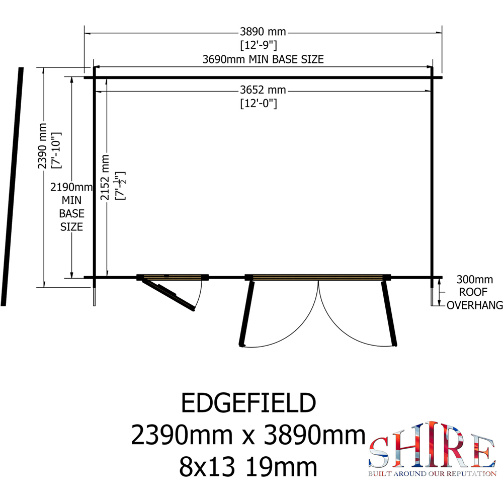 Shire Edgefield 13 x 8ft Apex Garden Log Cabin Image 8