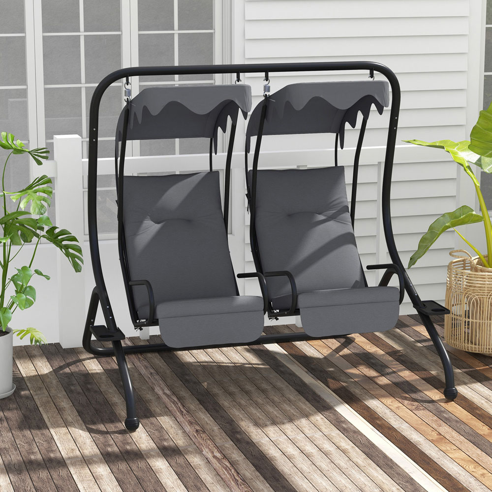 Outsunny 2 Seater Grey Swing Chair with Canopy Image 4