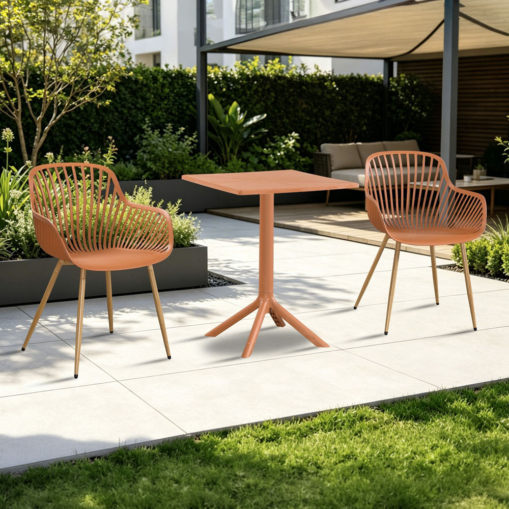 Core Products 2 Seater Terracotta Sunray Design Square Plastic Table Garden Bistro Set Image 1