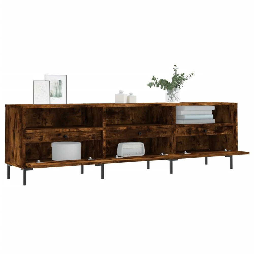 vidaXL 3 Door 3 Shelf Smoked Oak Wide TV Cabinet Image 4