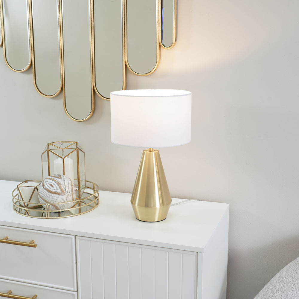 ValueLights Jax White Shade Antique Brass Touch LED Table Lamp Image 2