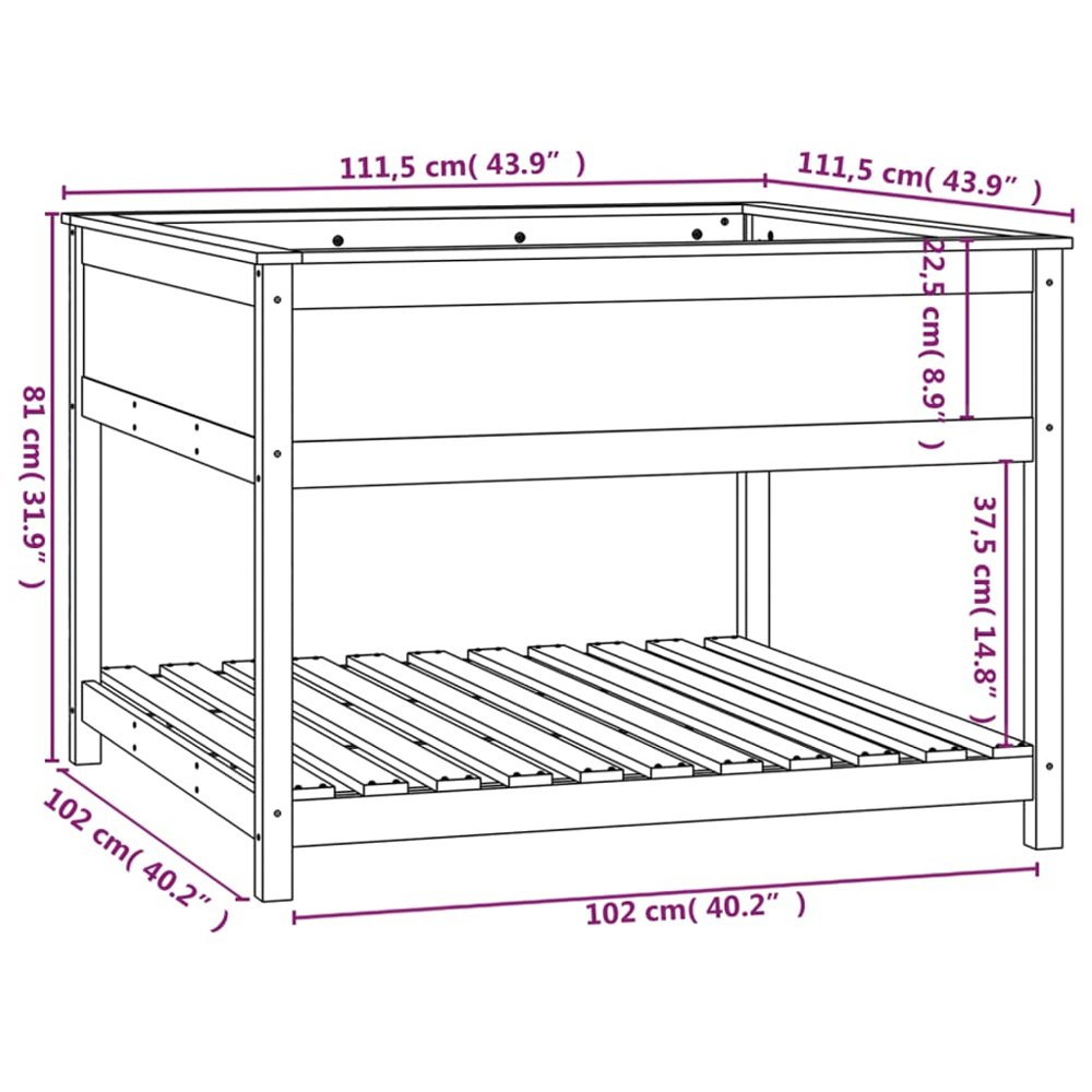 vidaXL Single Shelf Black Solid Pine Wood Garden Planter 111.5 x 111.5 x 81cm Image 7