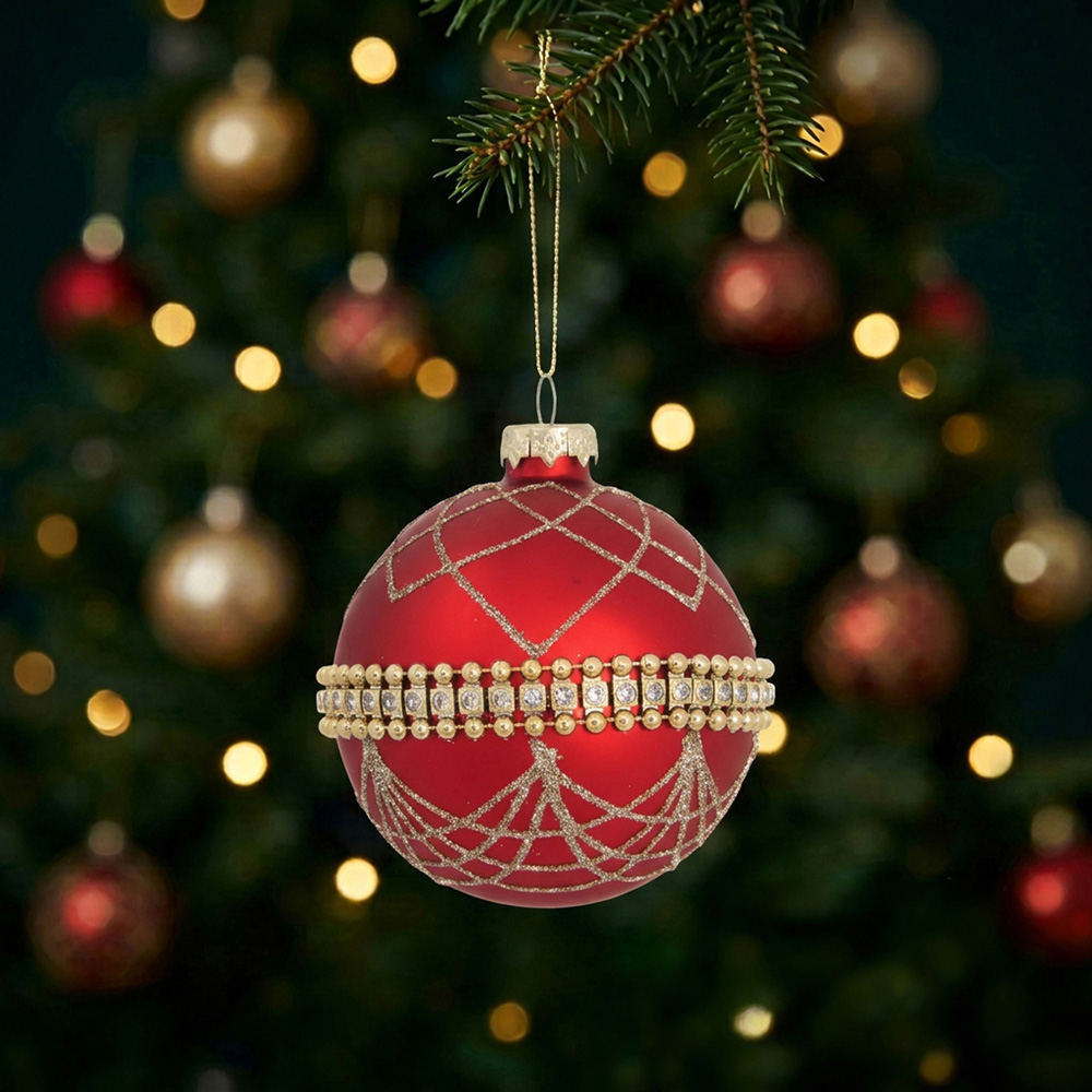 Matte Red Embellished Bauble Image 3