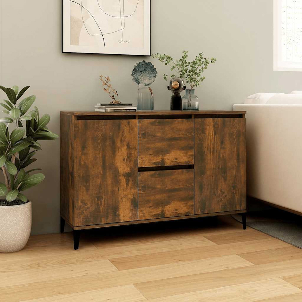vidaXL 2 Door 2 Drawer Smoked Oak Sideboard Image 7