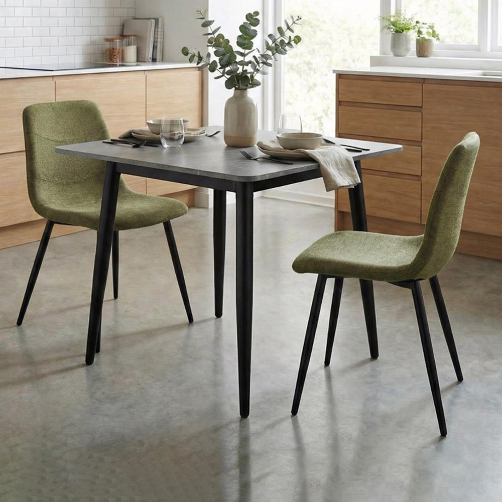 FWStyle Evie Set of 2 Green and Black Linen Upholstered Steel Frame Dining Chair Image 1