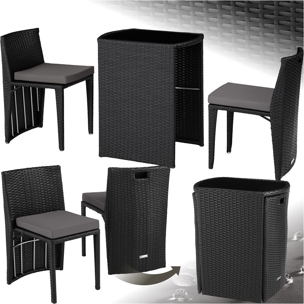 tectake Hamburg 2 Seater Rattan Garden Bistro Set Black Image 2