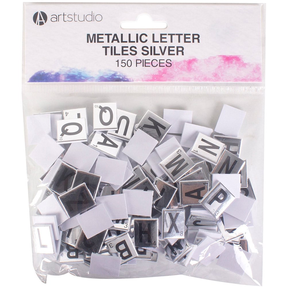 Art Studio Pack of 150 Metallic Letter Tiles  - Silver Image