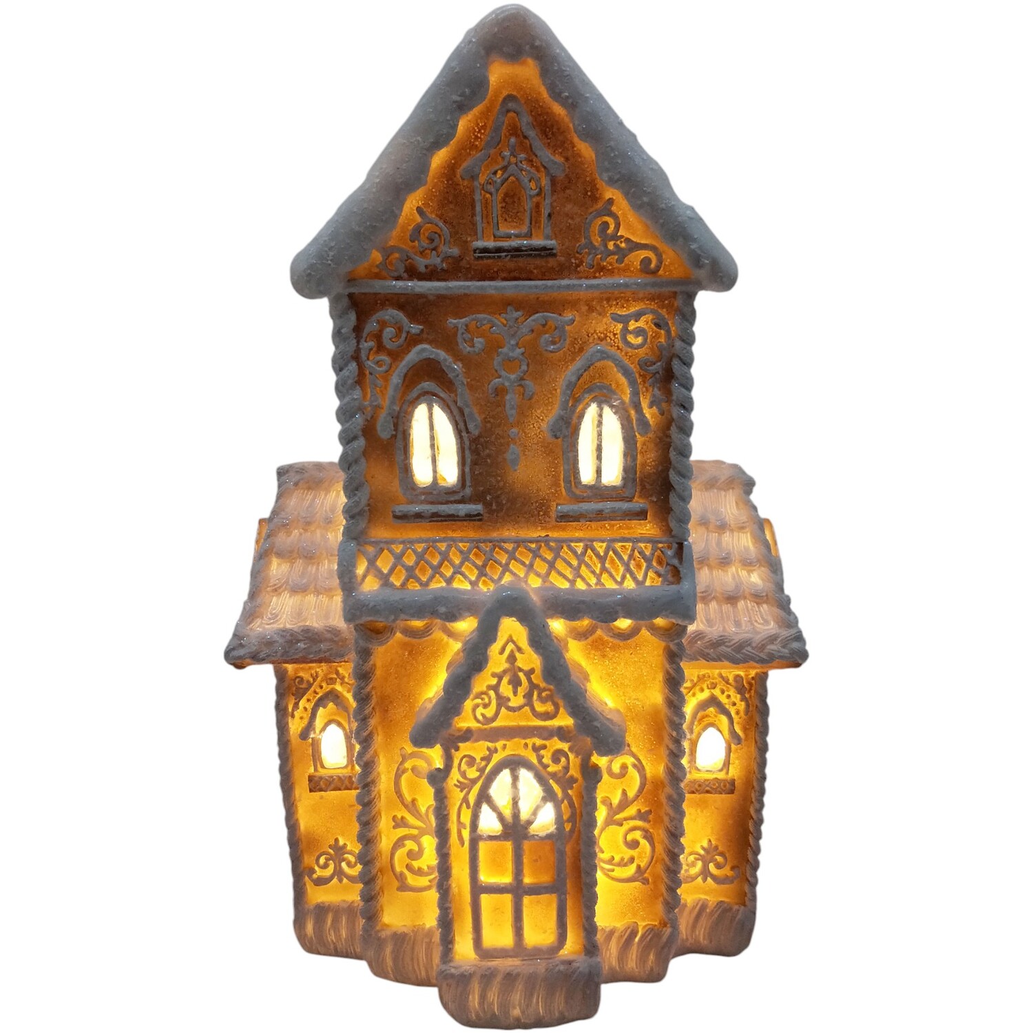 Gingerbread LED House DecorationBrown and White Image 3