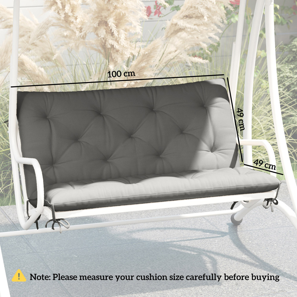Outsunny 2 Seater Light Grey Garden Bench Cushion with Ties 49 x 100cm Image 9