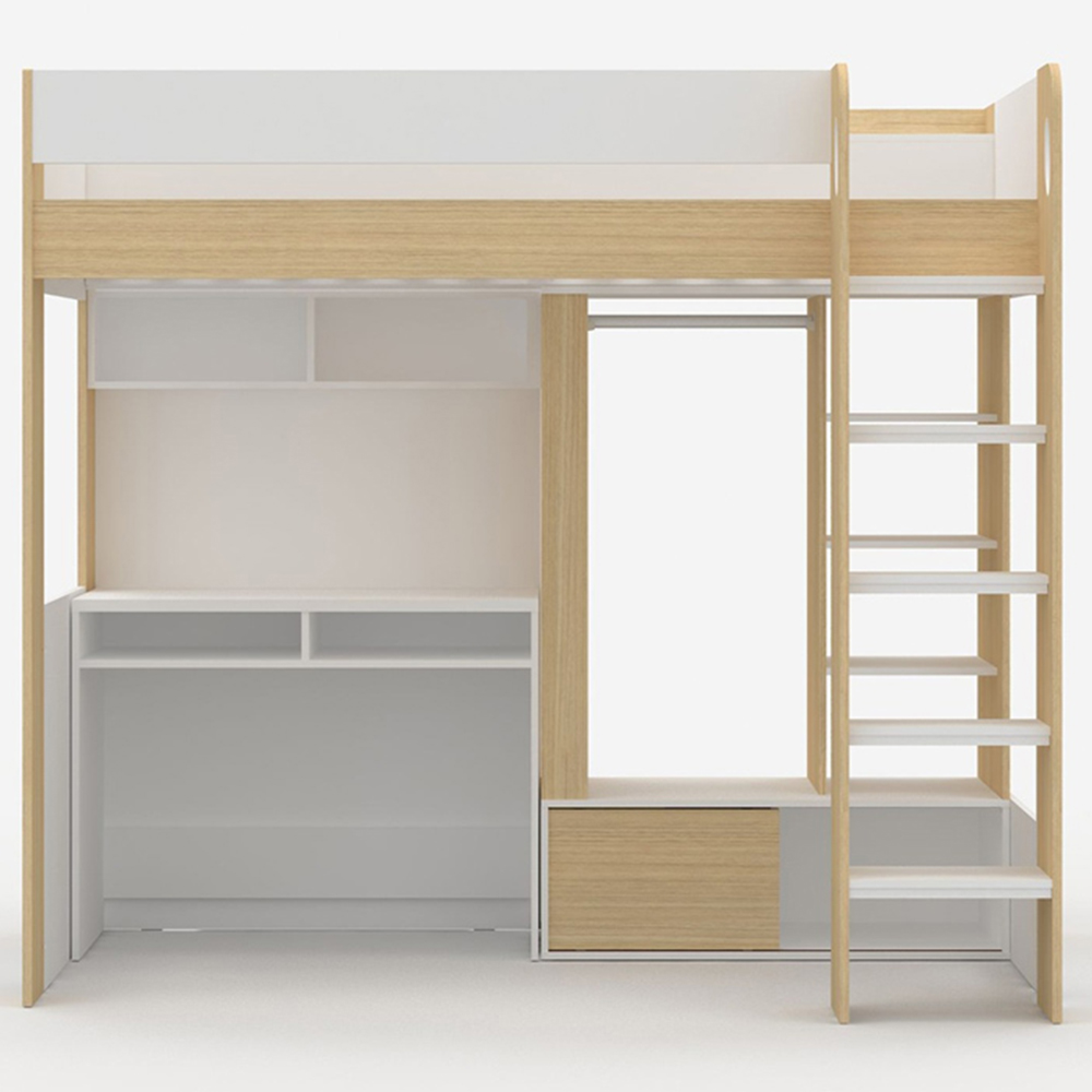 Flair Hampton White and Oak High Sleeper with Desk and Wardrobe Image 3