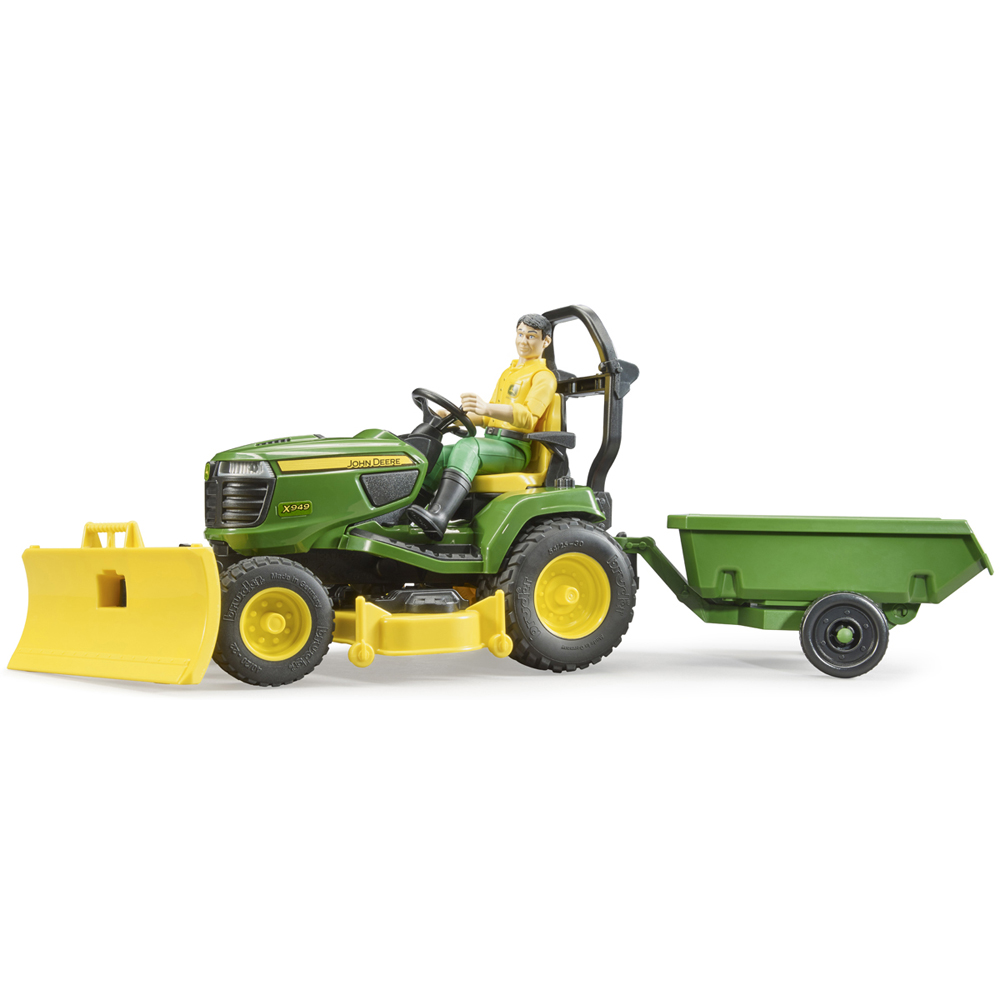 Bruder Kids bworld John Deere Lawn Tractor Playset Model with Trailer and Gardener Image 2