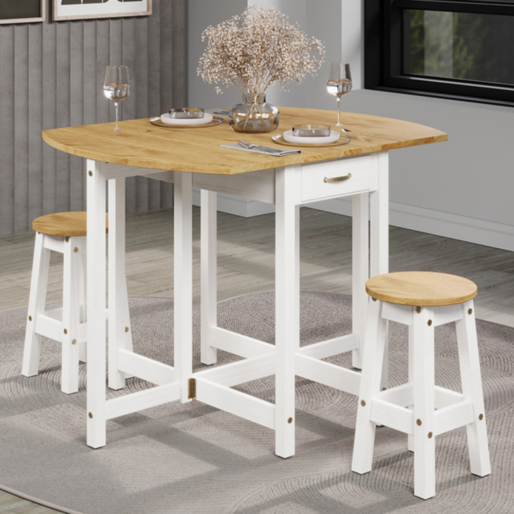 Core Products Corona 2 Seater Drop Leaf Oval Breakfast Table Set White Image 1