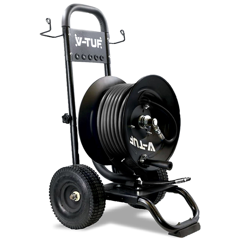 V-TUF Trolley Manual Wind Hose Reel and Heavy Duty High Pressure Hose Kit 50m Image