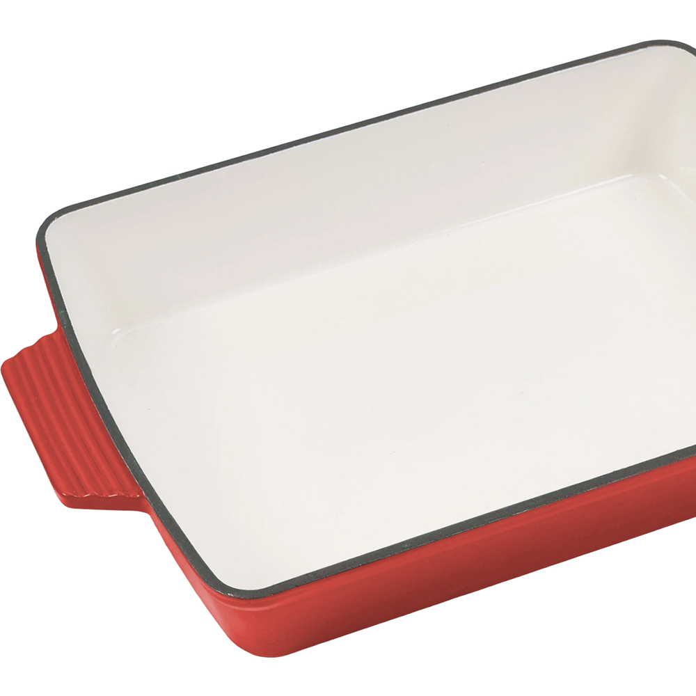 Living and Home 3.7L Red Enamelled Cast Iron Rectangular Baking Dish Image 4