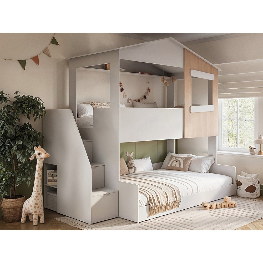Flair Dreamland White and Oak Play House Triple Bunk Bed with Staircase Image 6