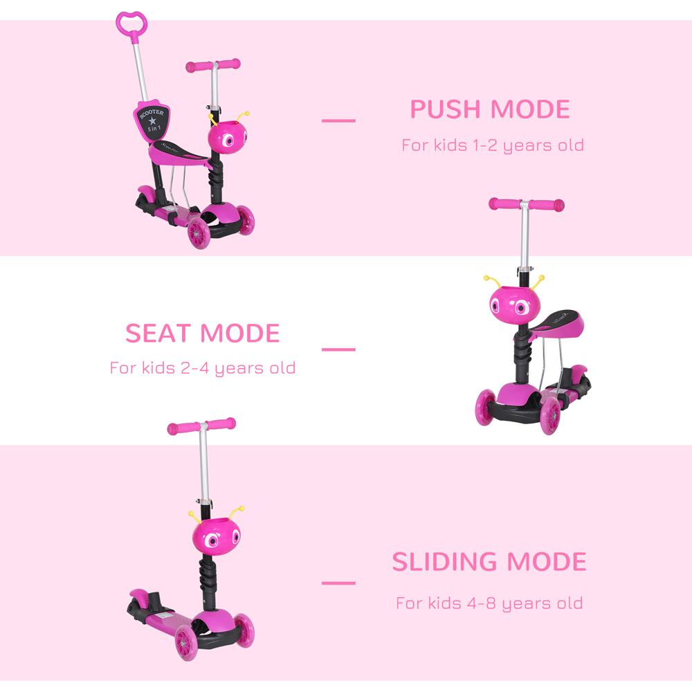 Tommy Toys 5 in 1 Pink Kids Kick Scooter Image 4