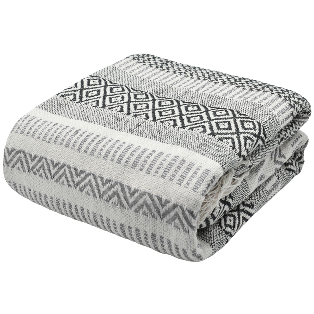 Velosso Grey Aztec Pattern Cotton Woven Tasselled Throw 178 x 254cm Image 1