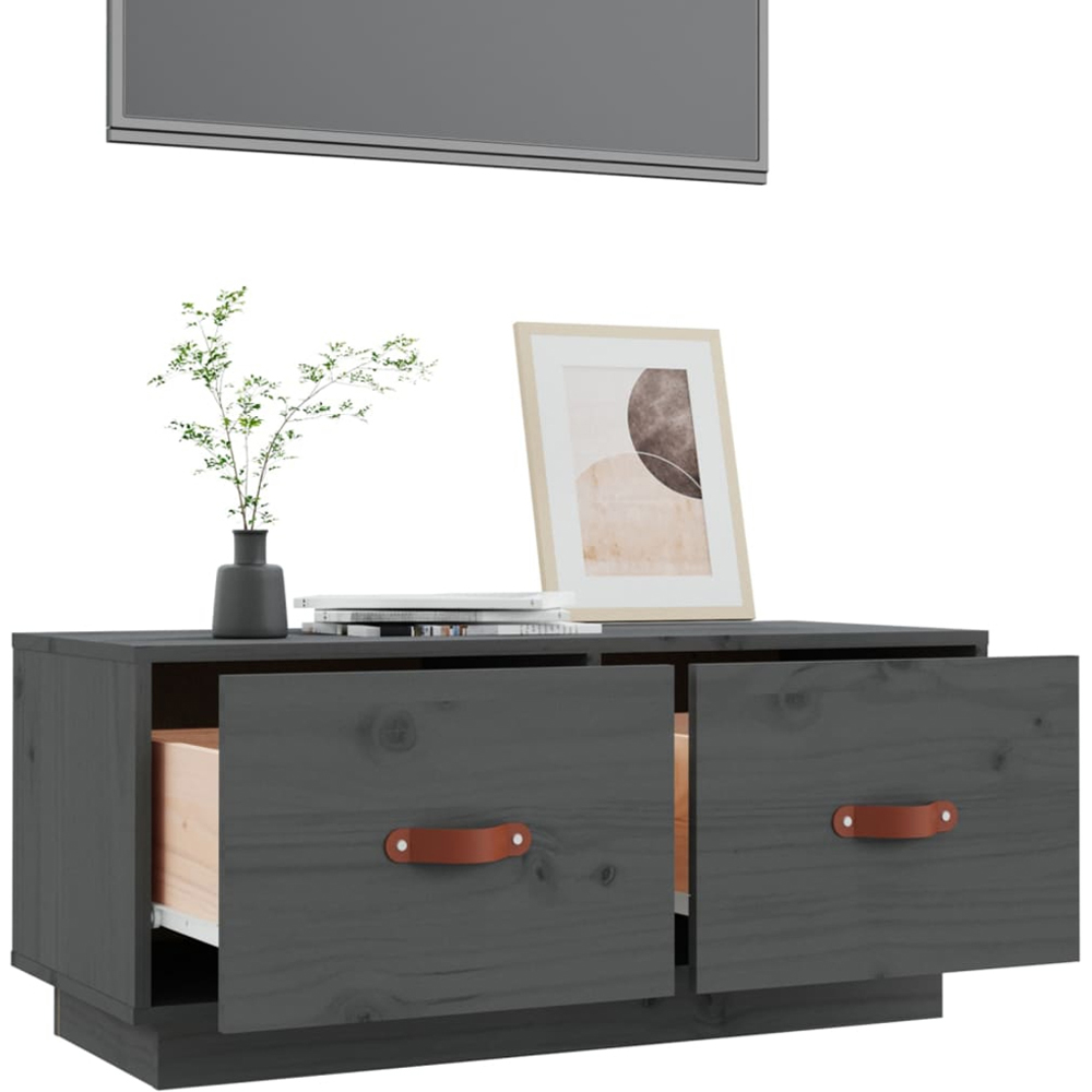 vidaXL 2 Drawer Grey Solid Pine TV Cabinet Image 5