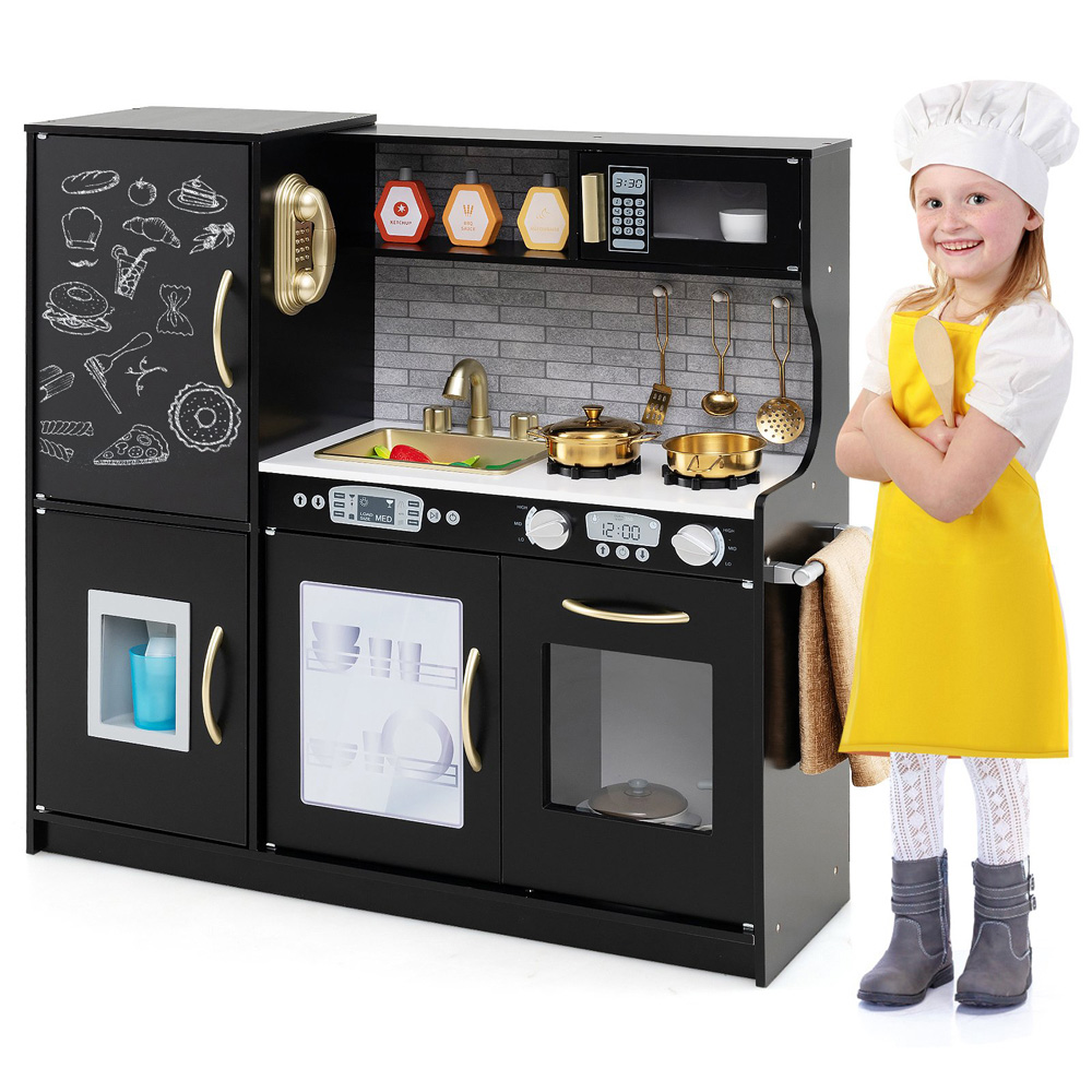 Costway Toddler Black Kitchen Play Set with Simulated Sounds Image 3