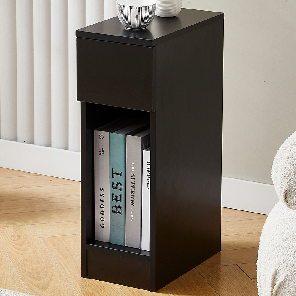 Brooklyn Ava Single Drawer Single Shelf Black Solid Wooden Bedside Table Image 1