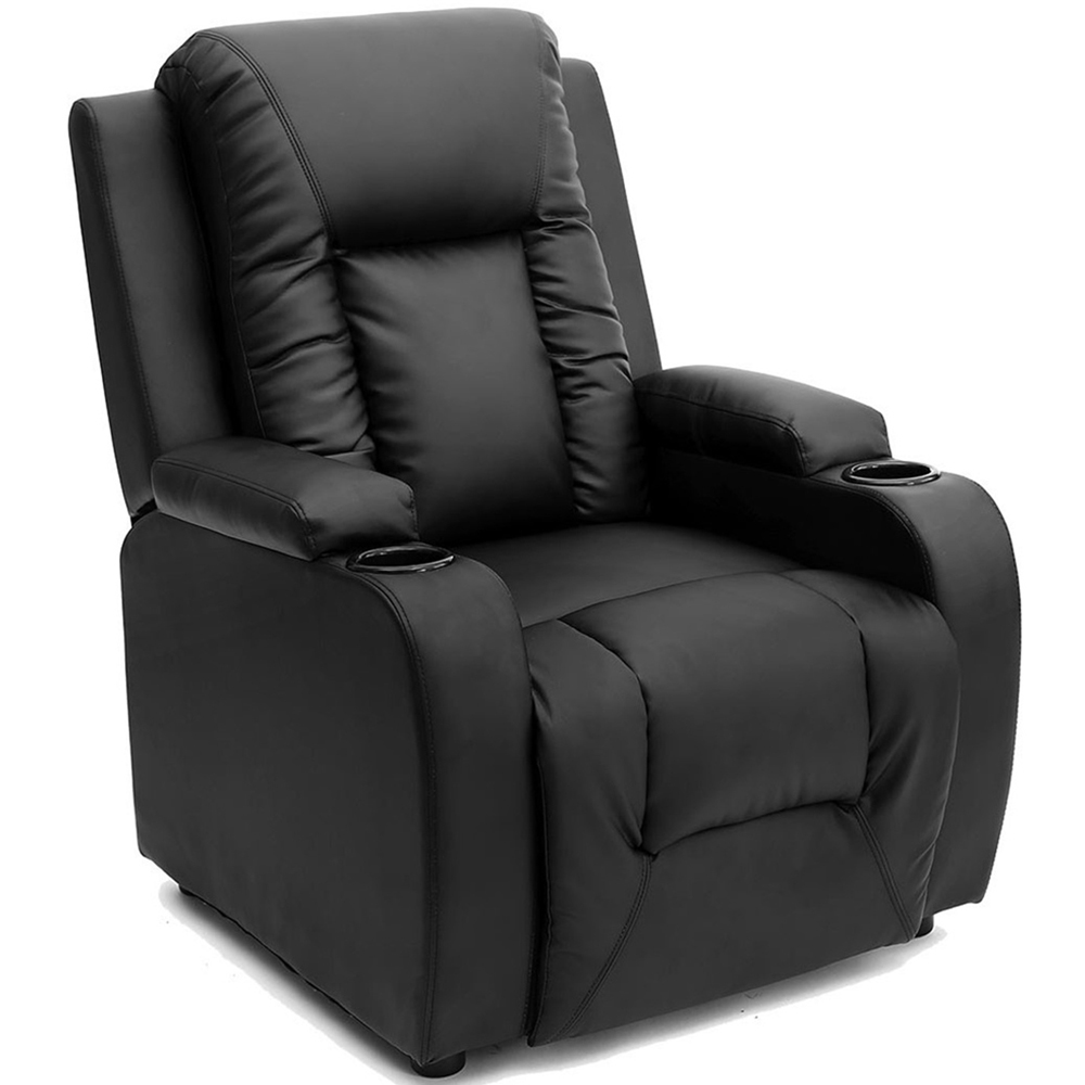 Furniture Online Oscar Black Bonded Leather Pushback Recliner Chair with Cupholders Image 2