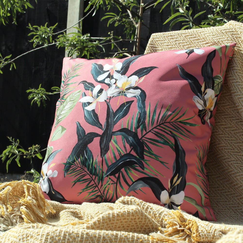 furn. Honolulu Tropical Pink UV and Water-Resistant Outdoor Cushion Image 2