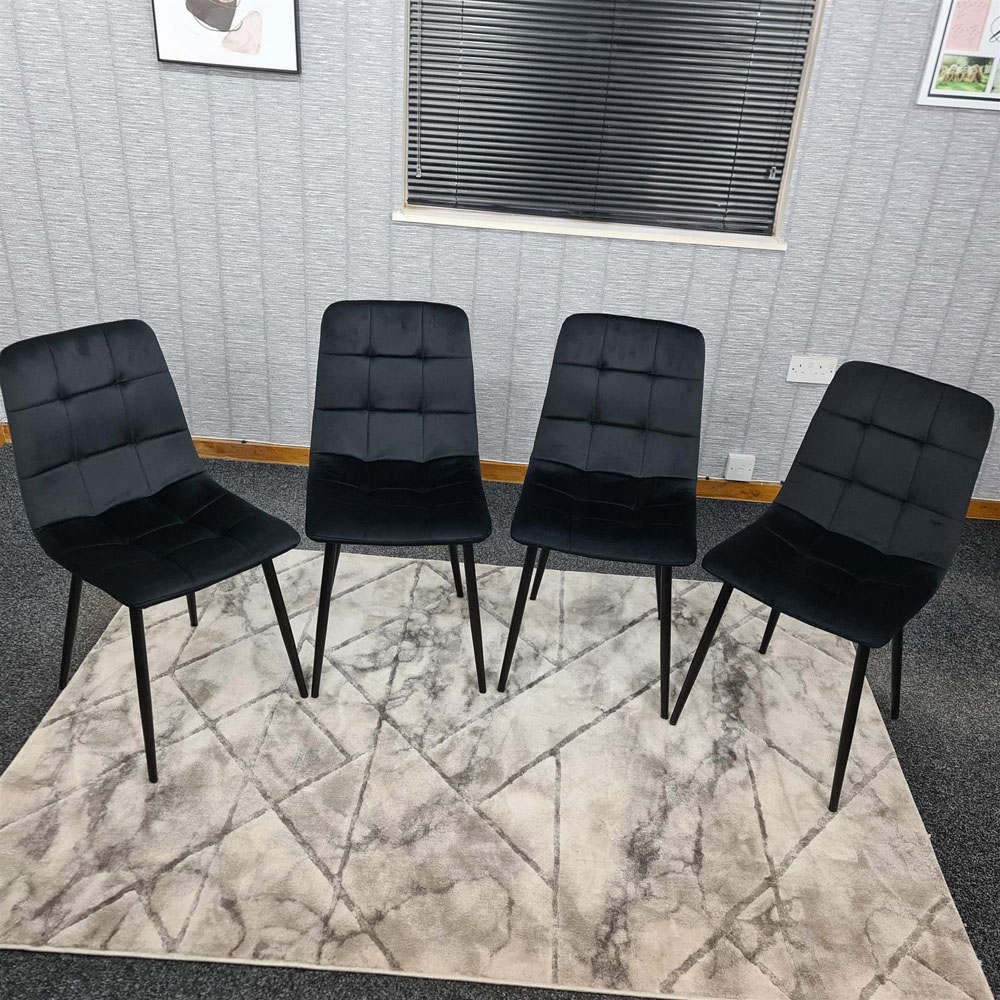 Kosy Koala 4 Seater Wooden Effect Velvet Dining Set Black Image 7