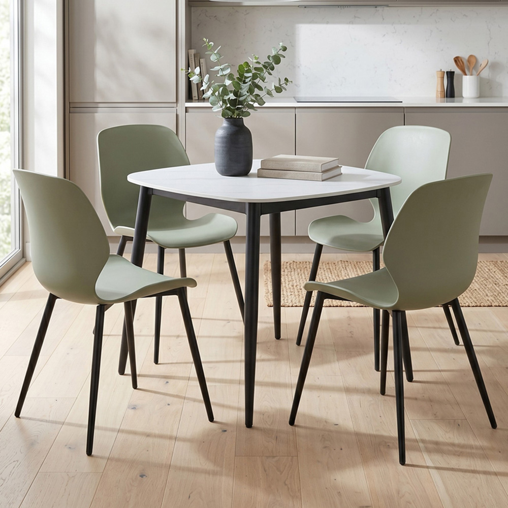 Core Products Aspen Carnaby 4 Seater Sintered Stone Plastic Square Dining Set Sage Green Image 1
