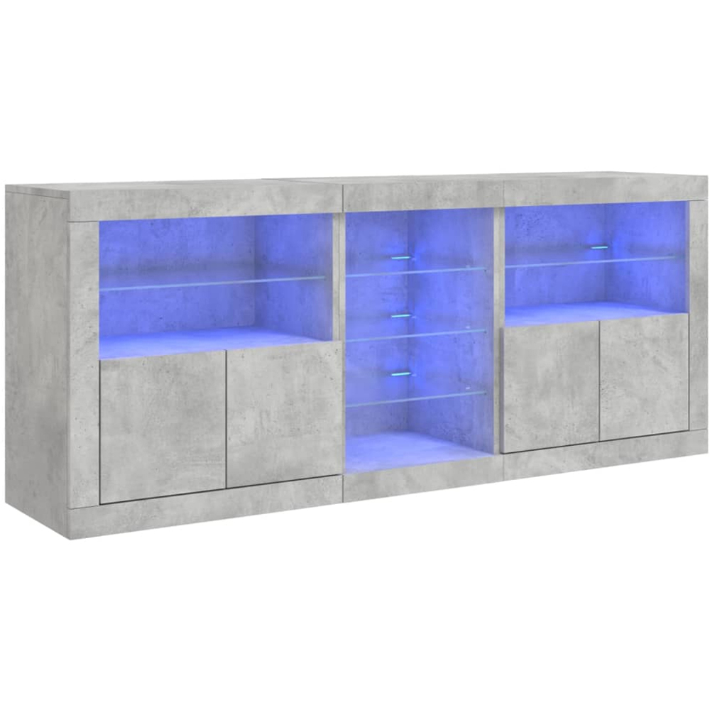 vidaXL Concrete Grey Wooden Sideboard with LED Lights 3 Piece Image 3