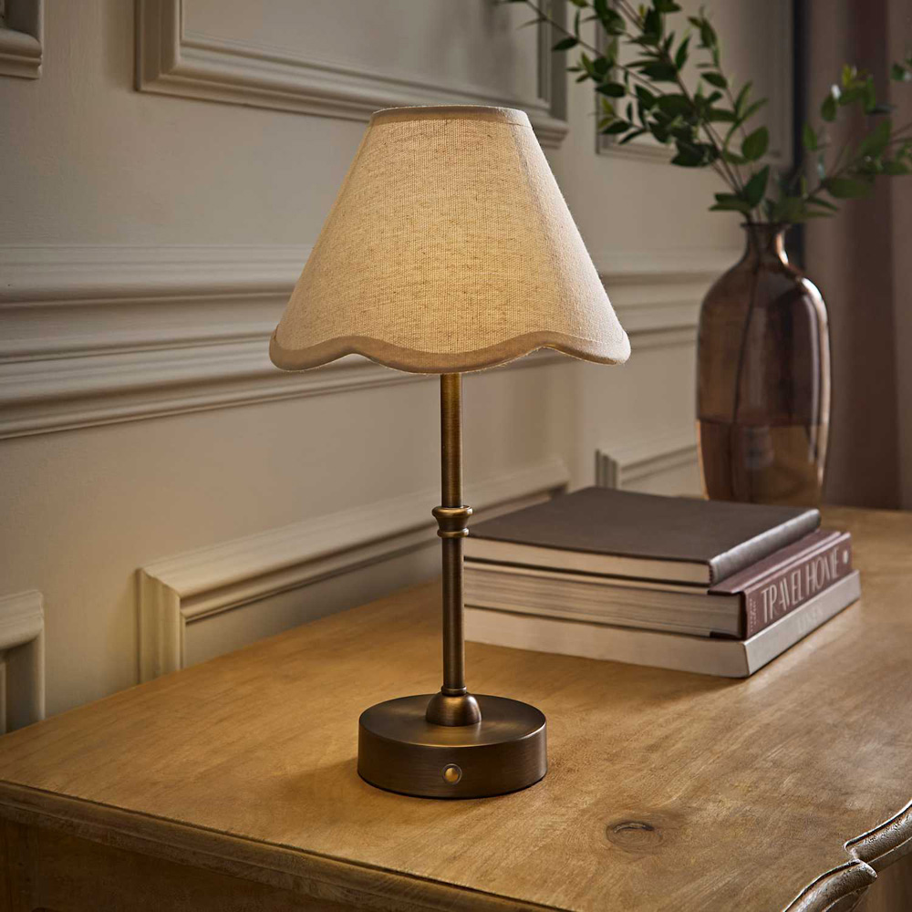 ValueLights Lowe Natural Scallop Flower Shade Brass Rechargeable Table Lamp with Bulb Image 6