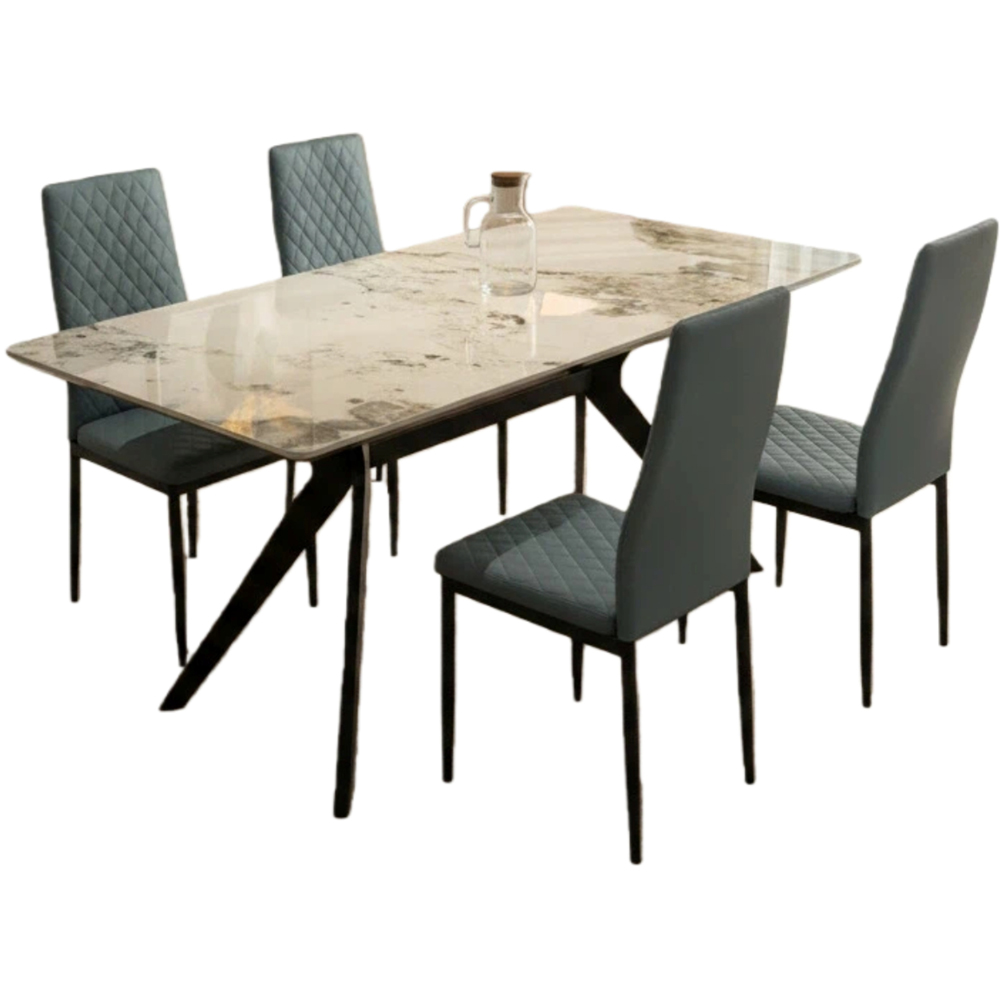 Indoor Living Emily 4 Seater Leather Marble Top Dining Set Grey Image 2