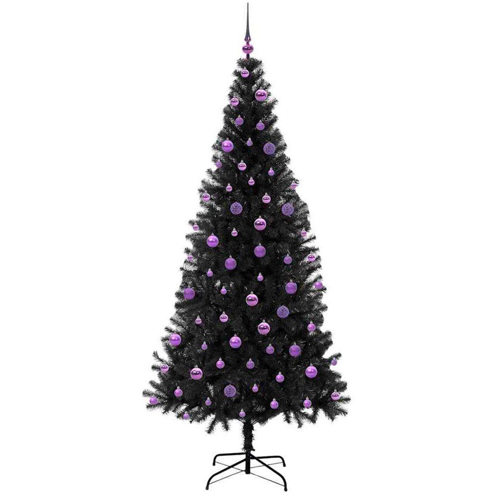 vidaXL Pre-Lit Lilac Baubles Black Artificial Christmas Tree 7ft Image 4