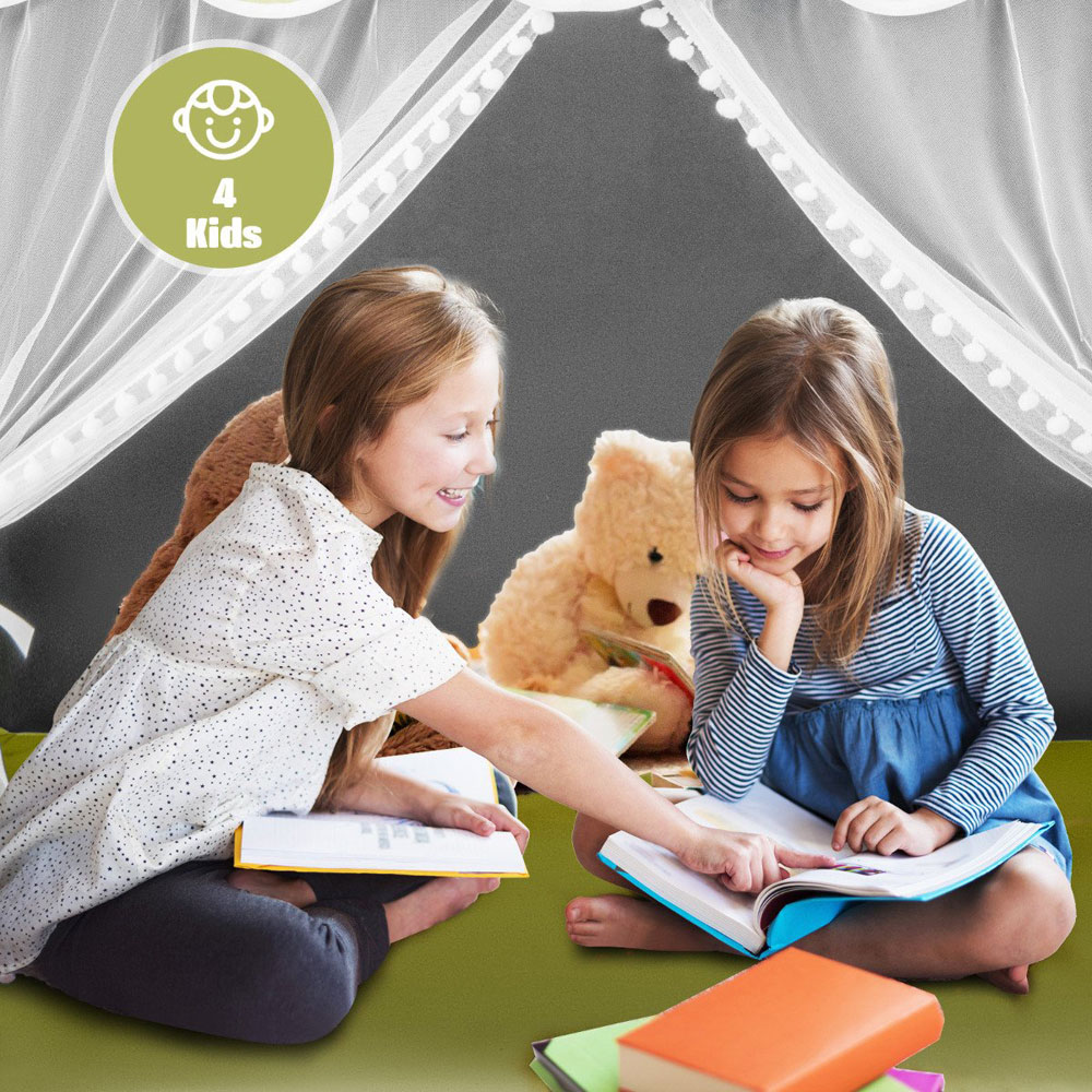 Costway Kids Light Green Large House Play Set with Mat and Star Lights Image 4