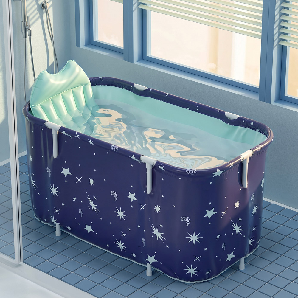 Living and Home Dark Blue Foldable PVC Soaking Bathtub with Inflatable Backrest Image 2