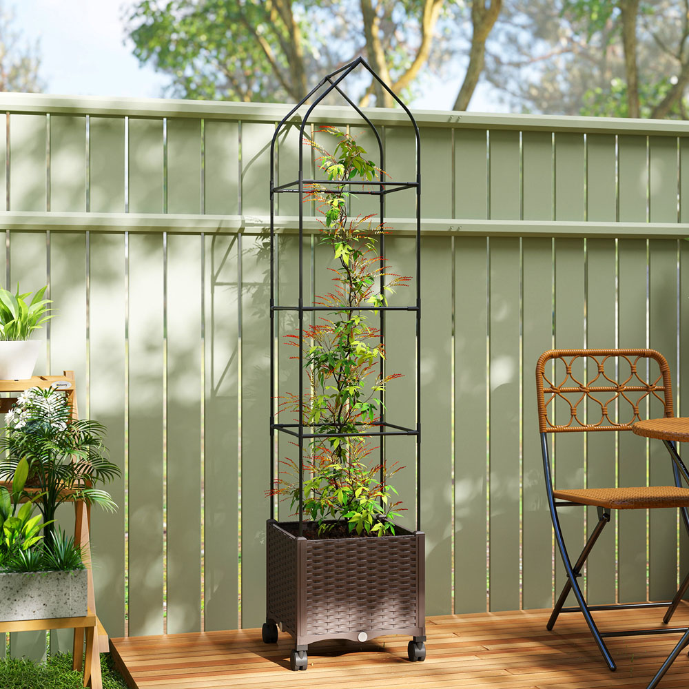 Outsunny Brown Raised Garden Bed with Tomato Cage and Drainage Holes 182 x 40 x 40cm Image 2