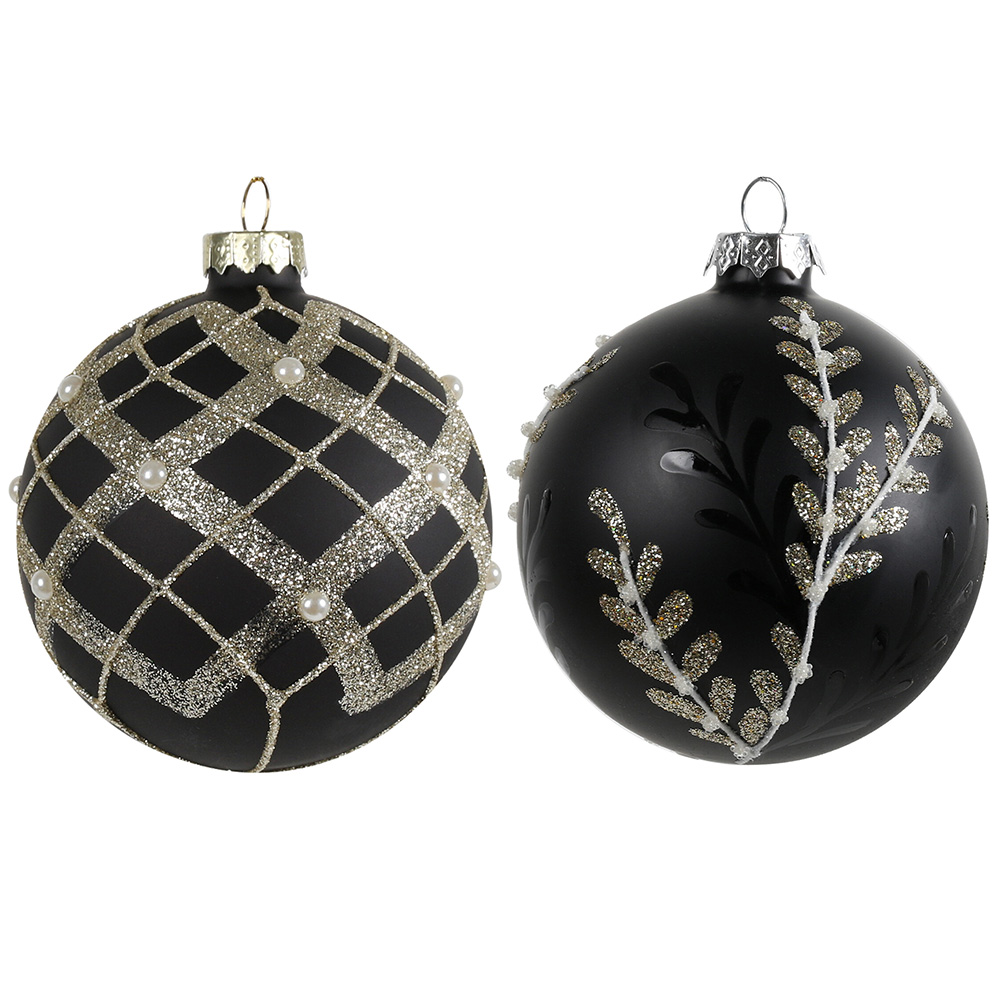 Single Chic Noir Black and Gold Glitter Design Bauble in Assorted styles Image 1