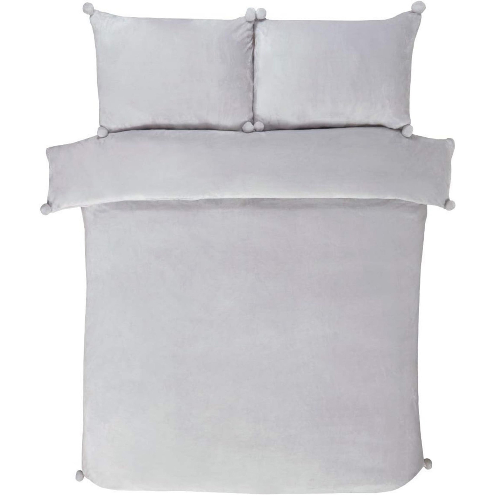 Smart Living Single Silver Pom Pom Fleece Duvet Cover Set Image 3