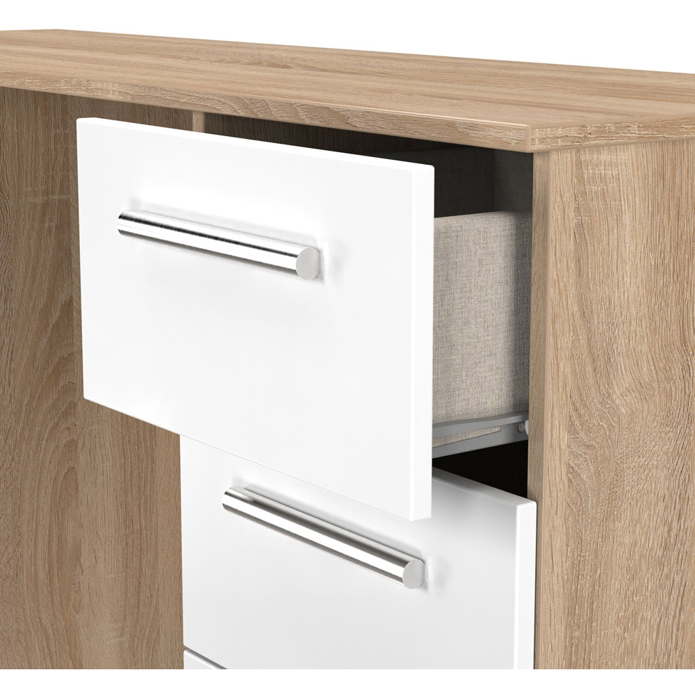 Crowndale Contrast 6 Drawer White Matt and Bardolino Oak Kneehole Desk Ready Assembled Image 6