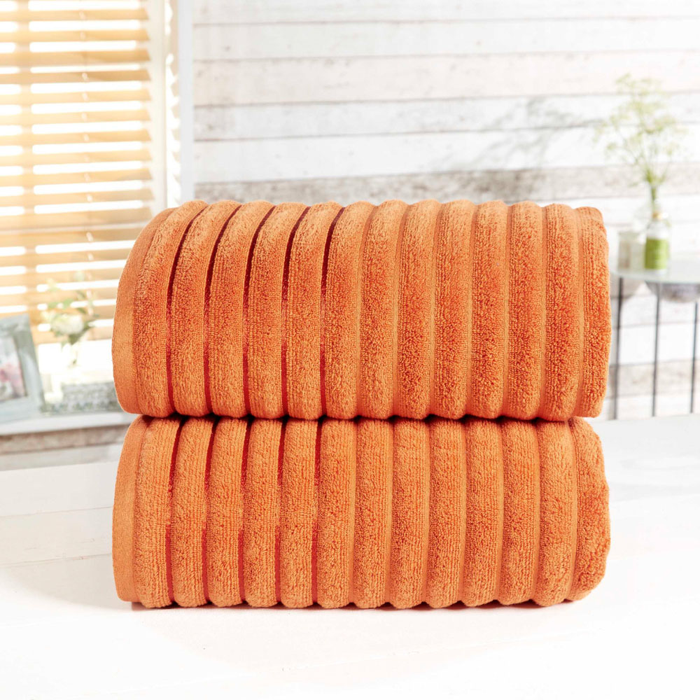 Rapport Home Orange Ribbed Cotton Bath Sheet Image 2